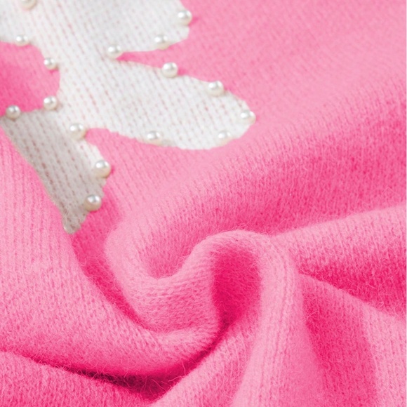 Vday Valentine’s Pink Loose Fit Faux Pearl Heart Sweater - Picture 5 of 6